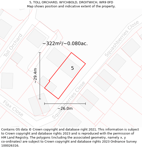 5, TOLL ORCHARD, WYCHBOLD, DROITWICH, WR9 0FD: Plot and title map