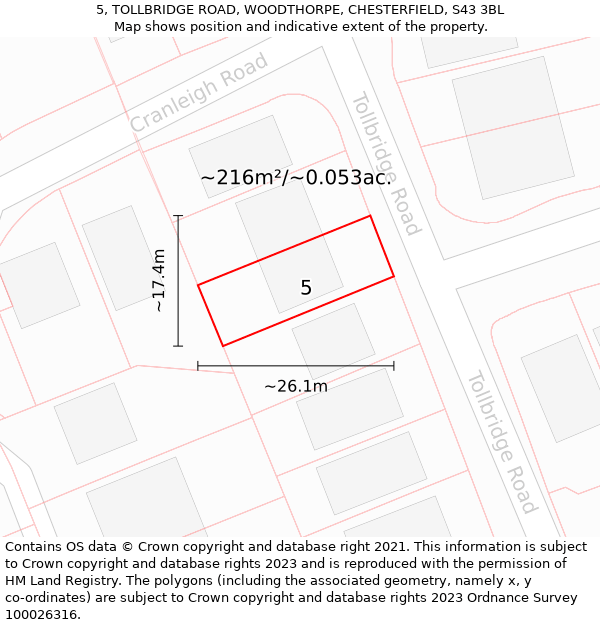 5, TOLLBRIDGE ROAD, WOODTHORPE, CHESTERFIELD, S43 3BL: Plot and title map