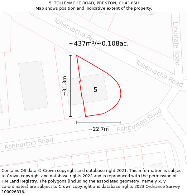 5, TOLLEMACHE ROAD, PRENTON, CH43 8SU: Plot and title map