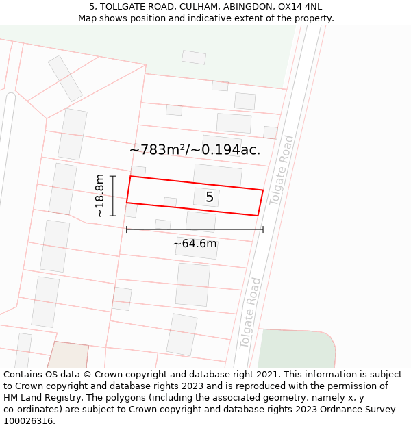 5, TOLLGATE ROAD, CULHAM, ABINGDON, OX14 4NL: Plot and title map