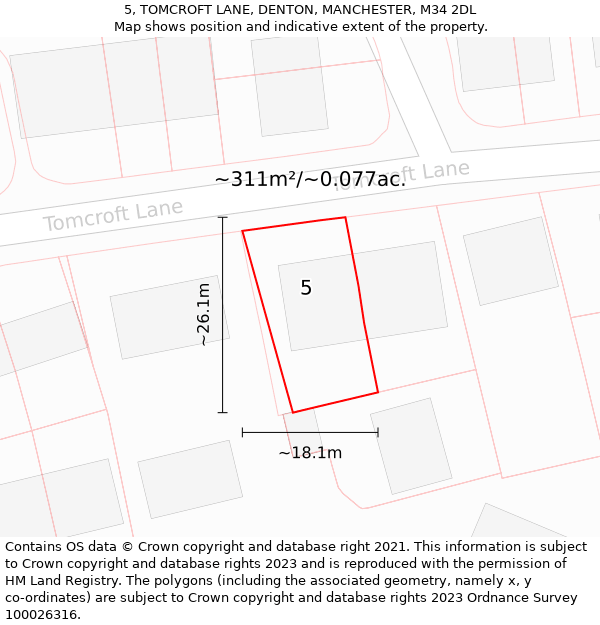 5, TOMCROFT LANE, DENTON, MANCHESTER, M34 2DL: Plot and title map