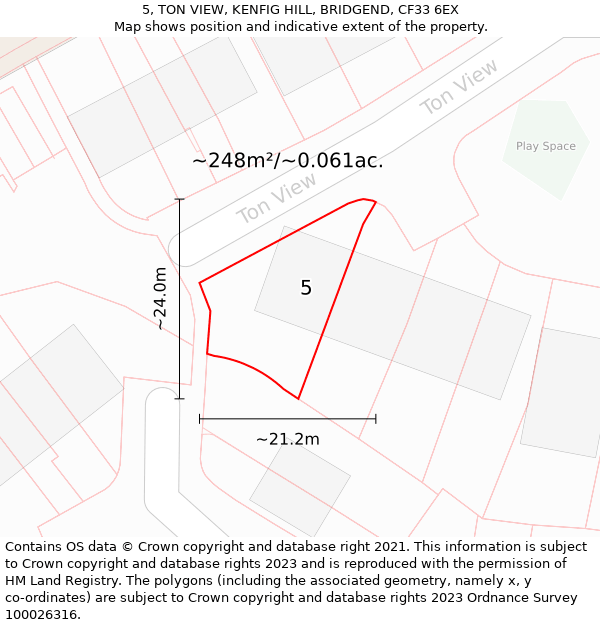 5, TON VIEW, KENFIG HILL, BRIDGEND, CF33 6EX: Plot and title map