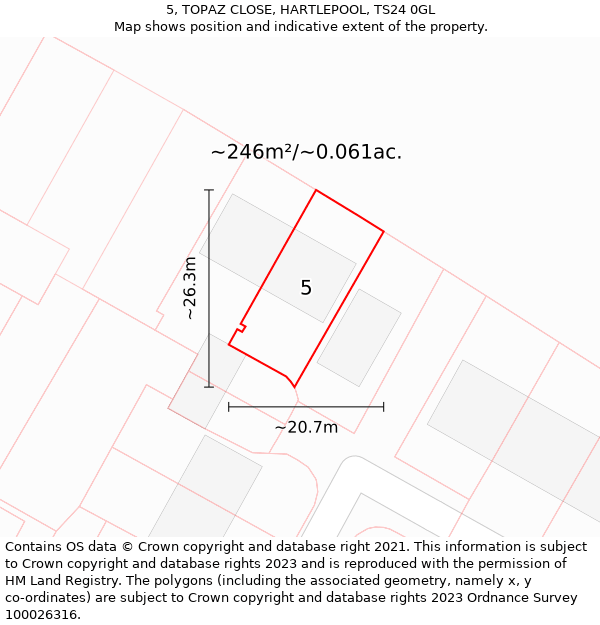 5, TOPAZ CLOSE, HARTLEPOOL, TS24 0GL: Plot and title map