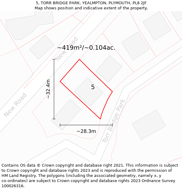 5, TORR BRIDGE PARK, YEALMPTON, PLYMOUTH, PL8 2JF: Plot and title map