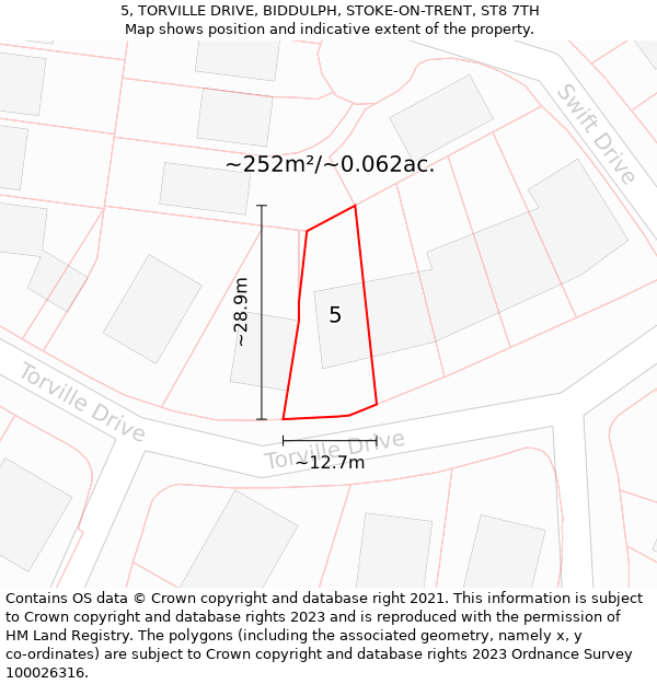 5, TORVILLE DRIVE, BIDDULPH, STOKE-ON-TRENT, ST8 7TH: Plot and title map