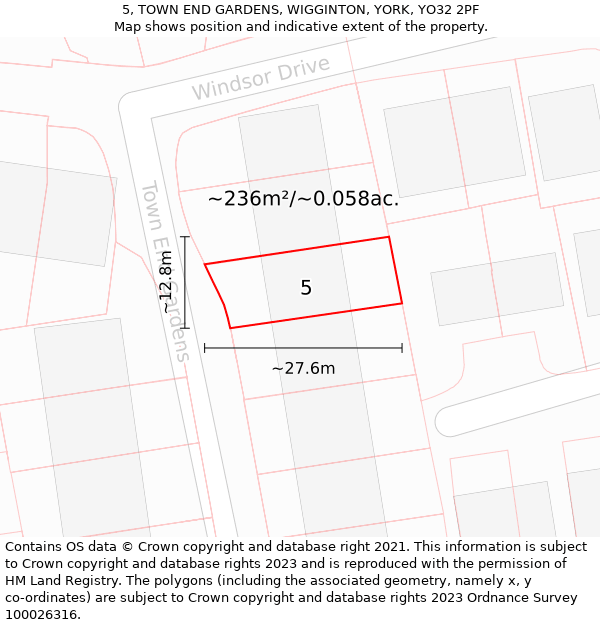 5, TOWN END GARDENS, WIGGINTON, YORK, YO32 2PF: Plot and title map