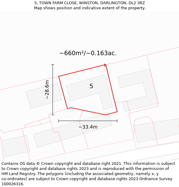 5, TOWN FARM CLOSE, WINSTON, DARLINGTON, DL2 3RZ: Plot and title map