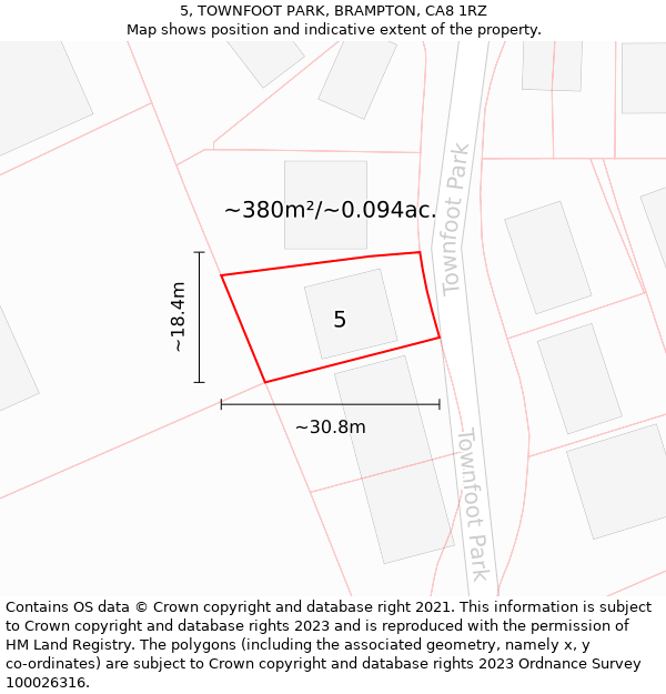 5, TOWNFOOT PARK, BRAMPTON, CA8 1RZ: Plot and title map