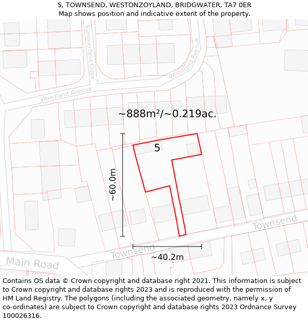 5, TOWNSEND, WESTONZOYLAND, BRIDGWATER, TA7 0ER: Plot and title map