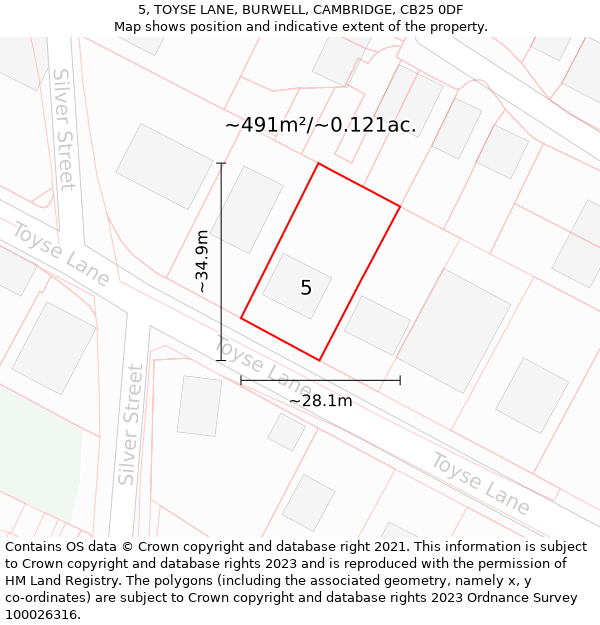 5, TOYSE LANE, BURWELL, CAMBRIDGE, CB25 0DF: Plot and title map