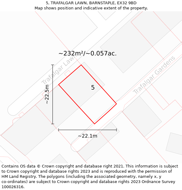 5, TRAFALGAR LAWN, BARNSTAPLE, EX32 9BD: Plot and title map