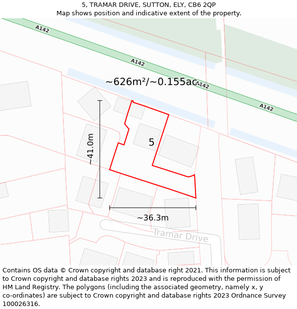 5, TRAMAR DRIVE, SUTTON, ELY, CB6 2QP: Plot and title map