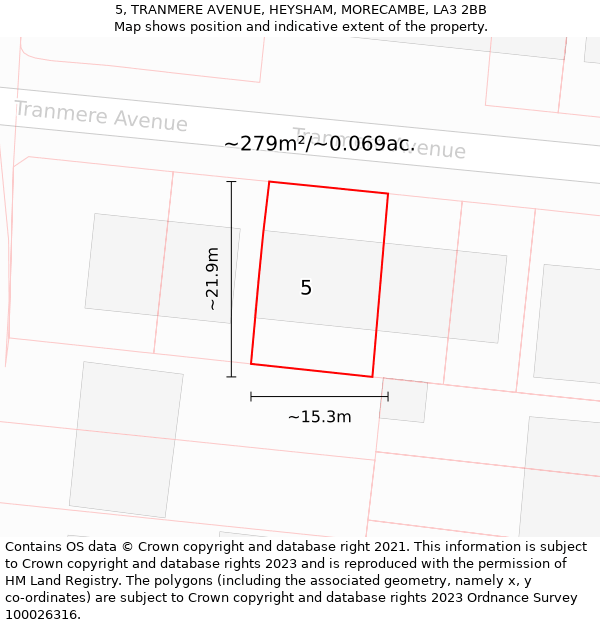 5, TRANMERE AVENUE, HEYSHAM, MORECAMBE, LA3 2BB: Plot and title map