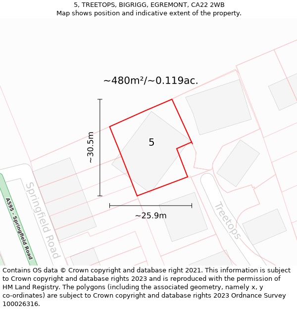 5, TREETOPS, BIGRIGG, EGREMONT, CA22 2WB: Plot and title map