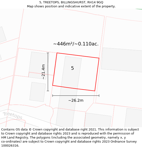 5, TREETOPS, BILLINGSHURST, RH14 9GQ: Plot and title map