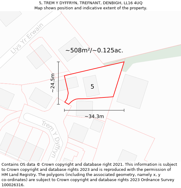 5, TREM Y DYFFRYN, TREFNANT, DENBIGH, LL16 4UQ: Plot and title map