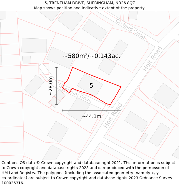 5, TRENTHAM DRIVE, SHERINGHAM, NR26 8QZ: Plot and title map