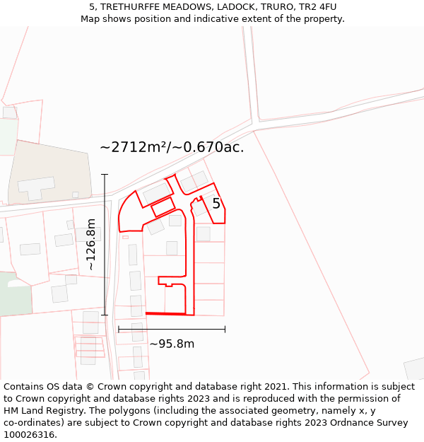 5, TRETHURFFE MEADOWS, LADOCK, TRURO, TR2 4FU: Plot and title map