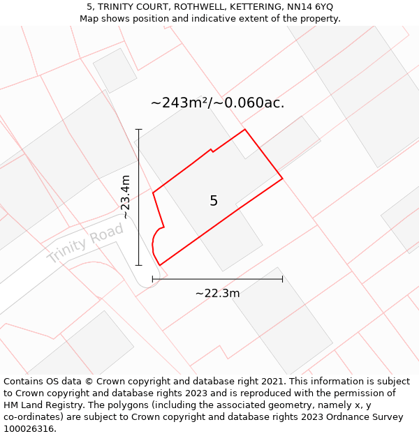 5, TRINITY COURT, ROTHWELL, KETTERING, NN14 6YQ: Plot and title map