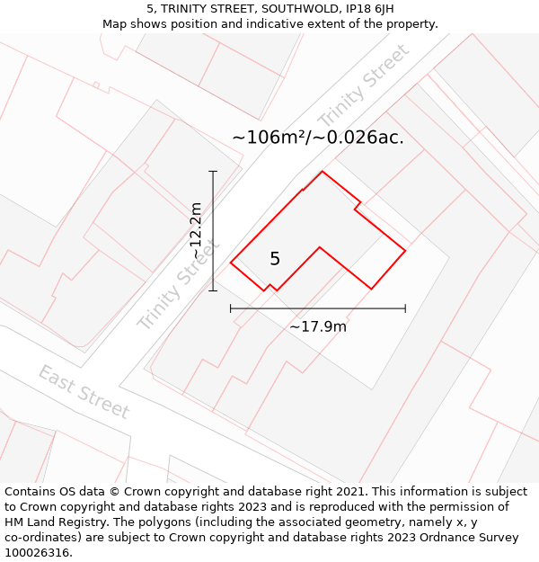 5, TRINITY STREET, SOUTHWOLD, IP18 6JH: Plot and title map