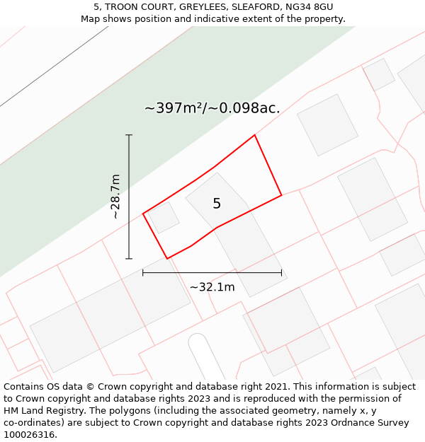 5, TROON COURT, GREYLEES, SLEAFORD, NG34 8GU: Plot and title map