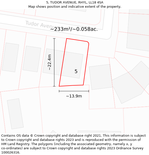 5, TUDOR AVENUE, RHYL, LL18 4SA: Plot and title map