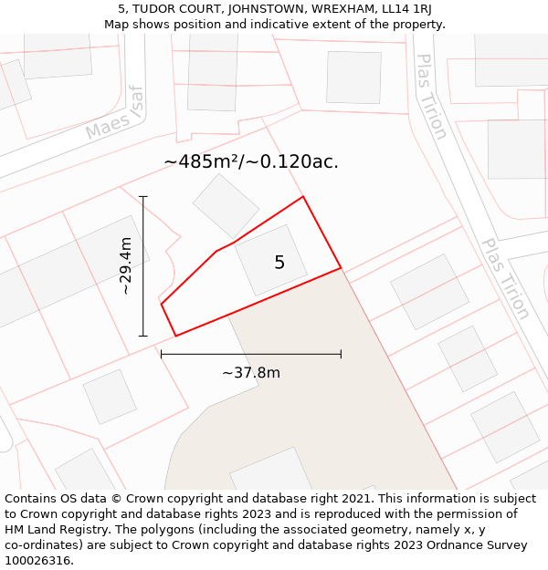 5, TUDOR COURT, JOHNSTOWN, WREXHAM, LL14 1RJ: Plot and title map