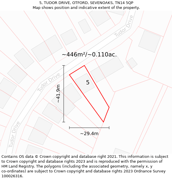 5, TUDOR DRIVE, OTFORD, SEVENOAKS, TN14 5QP: Plot and title map