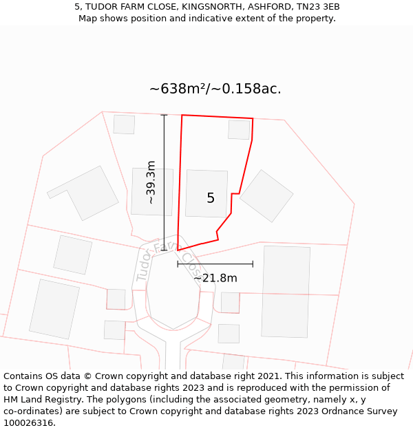 5, TUDOR FARM CLOSE, KINGSNORTH, ASHFORD, TN23 3EB: Plot and title map