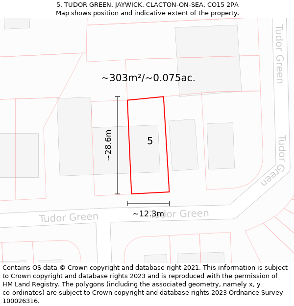 5, TUDOR GREEN, JAYWICK, CLACTON-ON-SEA, CO15 2PA: Plot and title map