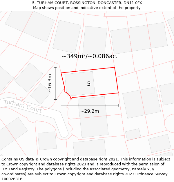 5, TURHAM COURT, ROSSINGTON, DONCASTER, DN11 0FX: Plot and title map