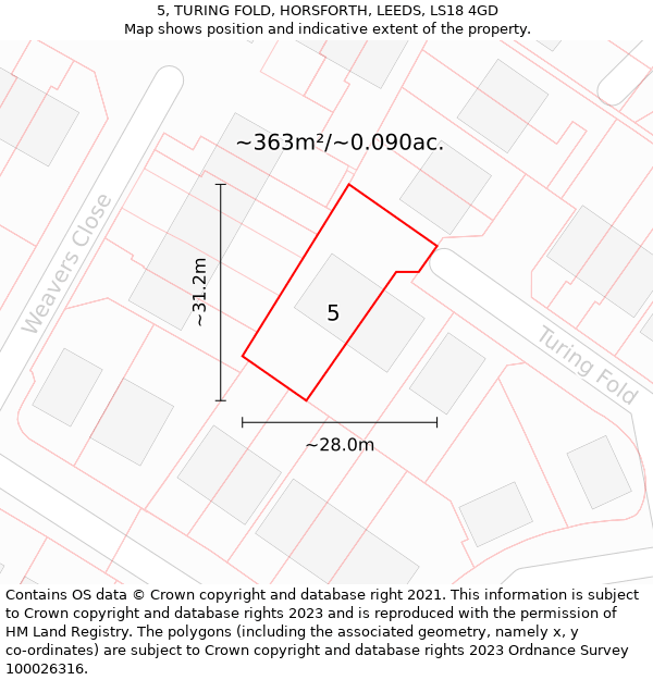 5, TURING FOLD, HORSFORTH, LEEDS, LS18 4GD: Plot and title map