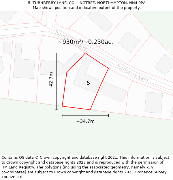 5, TURNBERRY LANE, COLLINGTREE, NORTHAMPTON, NN4 0PA: Plot and title map