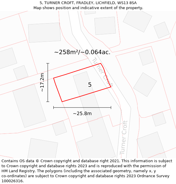 5, TURNER CROFT, FRADLEY, LICHFIELD, WS13 8SA: Plot and title map