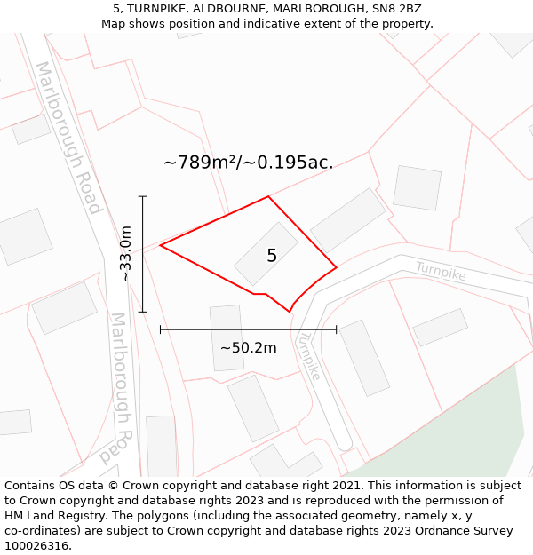 5, TURNPIKE, ALDBOURNE, MARLBOROUGH, SN8 2BZ: Plot and title map