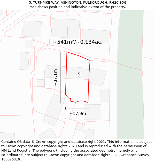 5, TURNPIKE WAY, ASHINGTON, PULBOROUGH, RH20 3QG: Plot and title map