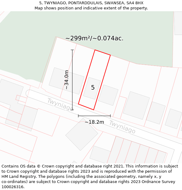 5, TWYNIAGO, PONTARDDULAIS, SWANSEA, SA4 8HX: Plot and title map