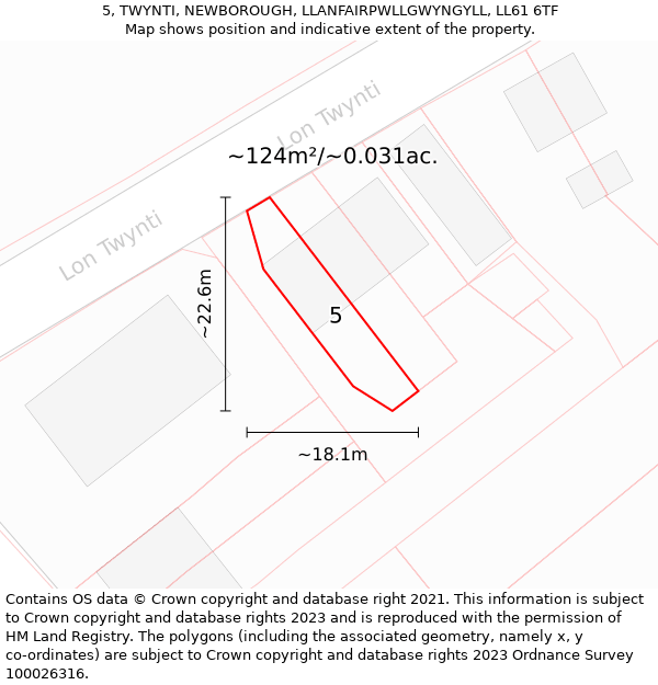 5, TWYNTI, NEWBOROUGH, LLANFAIRPWLLGWYNGYLL, LL61 6TF: Plot and title map