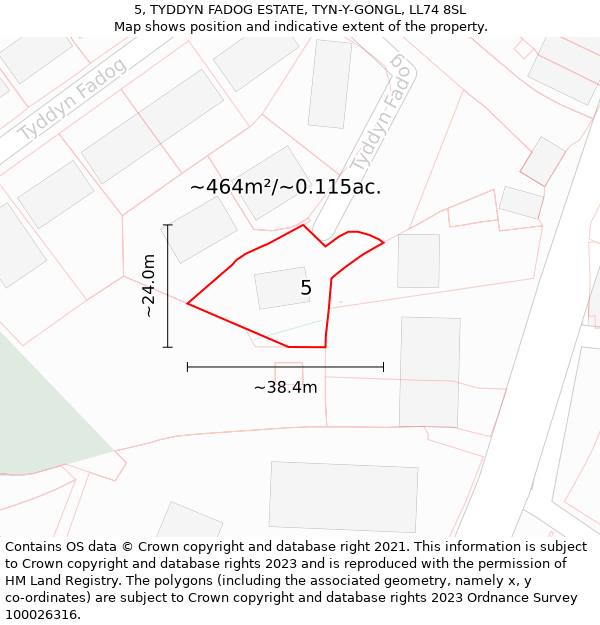 5, TYDDYN FADOG ESTATE, TYN-Y-GONGL, LL74 8SL: Plot and title map