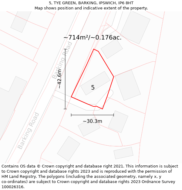 5, TYE GREEN, BARKING, IPSWICH, IP6 8HT: Plot and title map