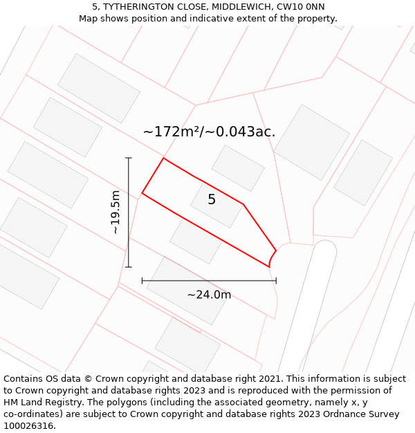 5, TYTHERINGTON CLOSE, MIDDLEWICH, CW10 0NN: Plot and title map