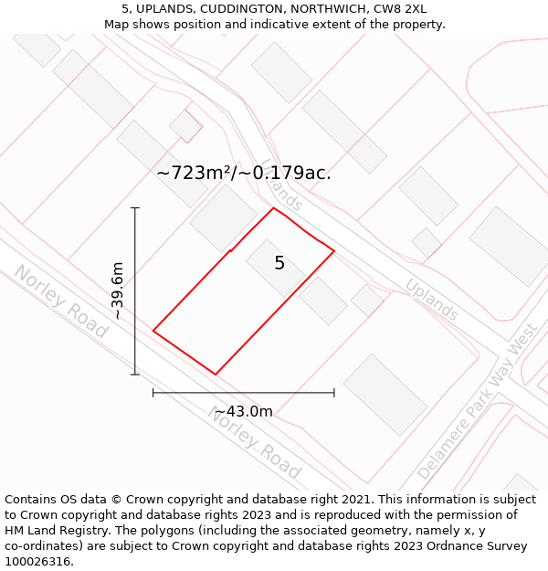 5, UPLANDS, CUDDINGTON, NORTHWICH, CW8 2XL: Plot and title map