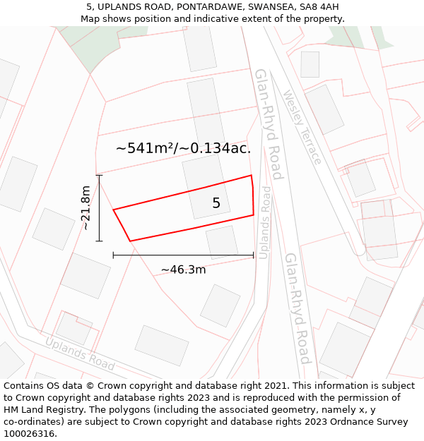 5, UPLANDS ROAD, PONTARDAWE, SWANSEA, SA8 4AH: Plot and title map