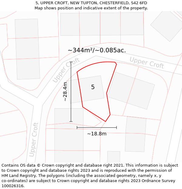 5, UPPER CROFT, NEW TUPTON, CHESTERFIELD, S42 6FD: Plot and title map