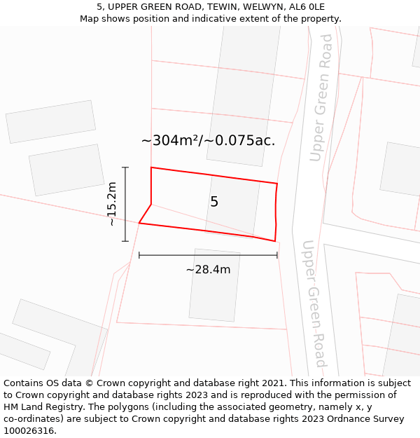 5, UPPER GREEN ROAD, TEWIN, WELWYN, AL6 0LE: Plot and title map