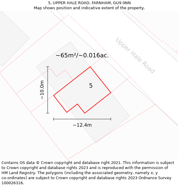 5, UPPER HALE ROAD, FARNHAM, GU9 0NN: Plot and title map