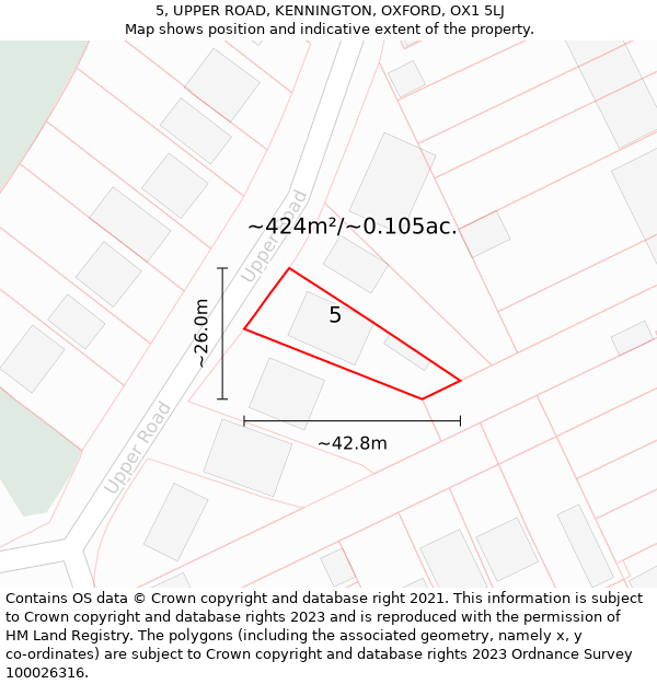 5, UPPER ROAD, KENNINGTON, OXFORD, OX1 5LJ: Plot and title map