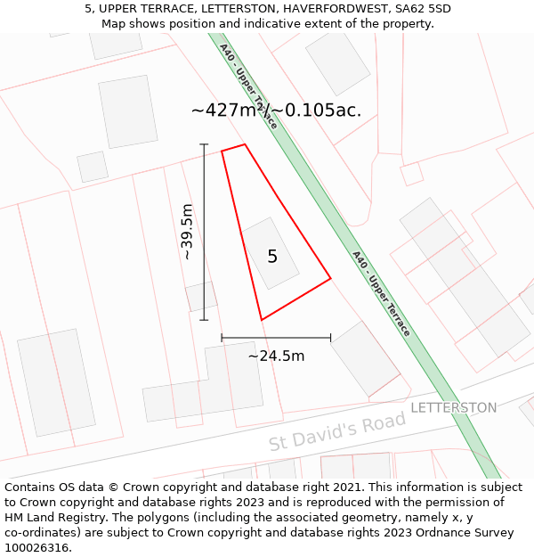 5, UPPER TERRACE, LETTERSTON, HAVERFORDWEST, SA62 5SD: Plot and title map