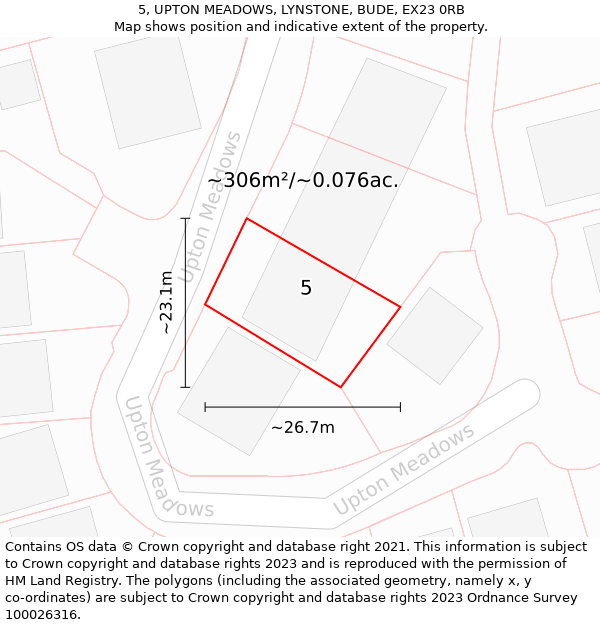 5, UPTON MEADOWS, LYNSTONE, BUDE, EX23 0RB: Plot and title map