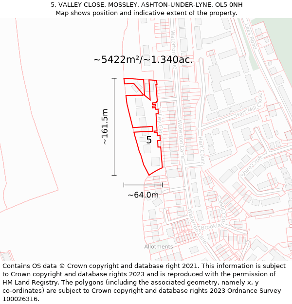 5, VALLEY CLOSE, MOSSLEY, ASHTON-UNDER-LYNE, OL5 0NH: Plot and title map